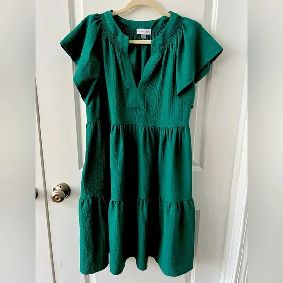 Calvin Klein | Dresses | Calvin Klein Green Flutter Sleeve Aline Mini Dress  | Poshmark